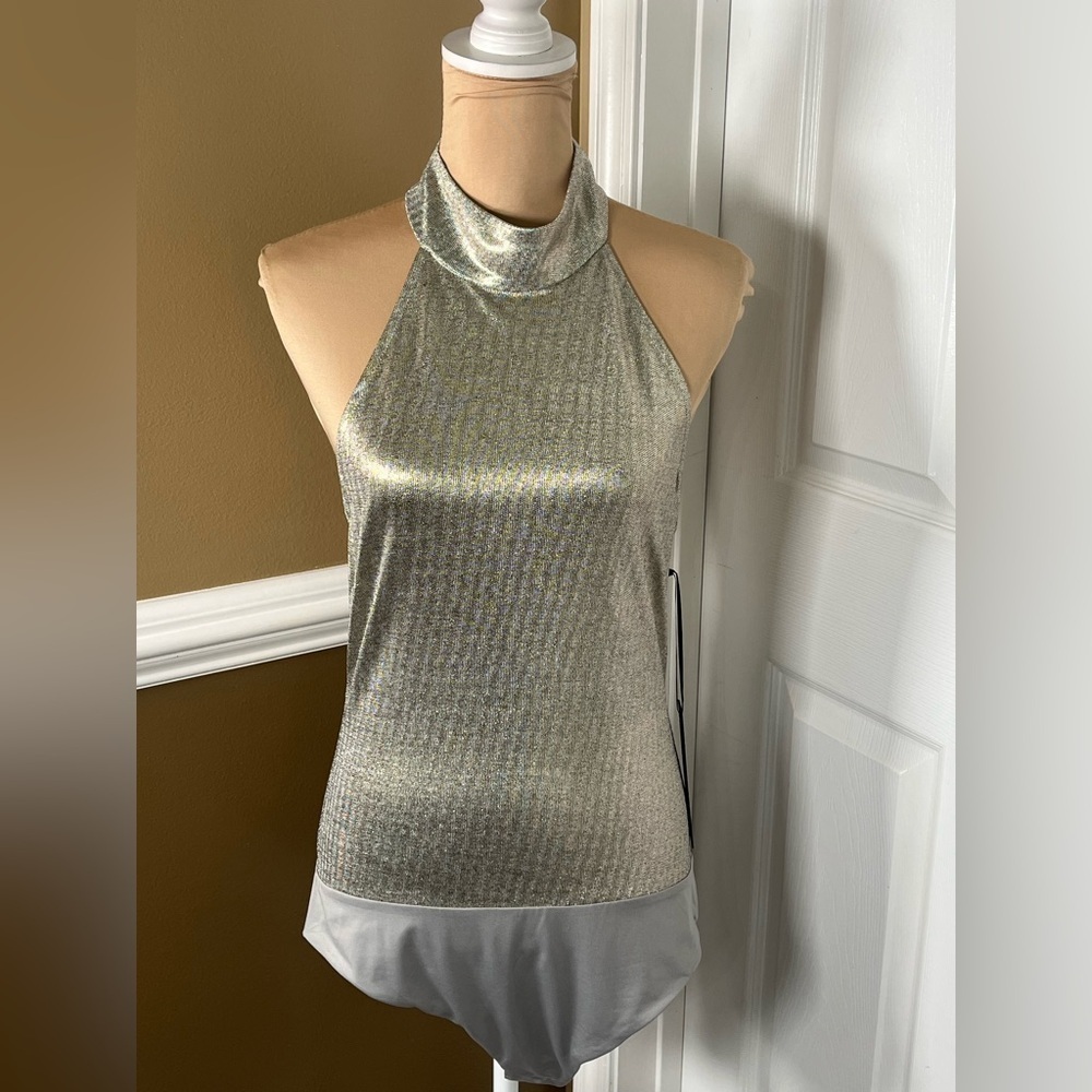House of Harlow 1960 Metallic Silver Halter Bodysuit - Picture 11 of 16